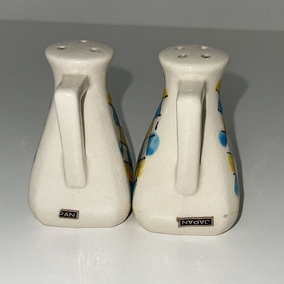 Geometric Blue and Yellow Salt and Pepper Shaker Set Vintage Diamond Japan - Picture 6 of 6